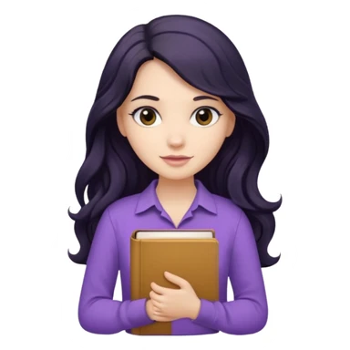 Long Hair Women with purple Book, Black wavy hair, beige shirt sticker