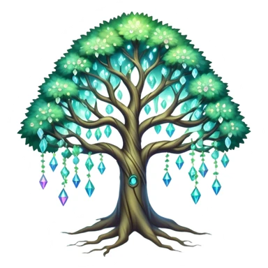 Spiritual magical ethereal tree with iridescent crystals hanging in it sticker