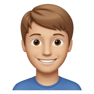 round emoji, smiling young man with light brown hair, neutral background, subtle 3D effect, high resolution, no text sticker