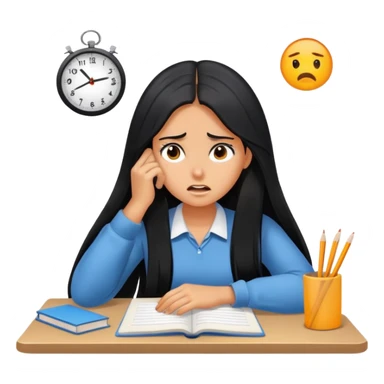 Pretty tanned girl with long black hair, stressed out about homework sticker