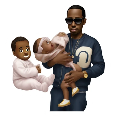 P diddy with oil and a baby in his hand sticker