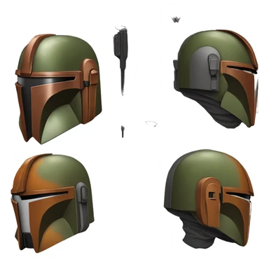 Olive and rust colored Mandalorian helmet with antenna sticker