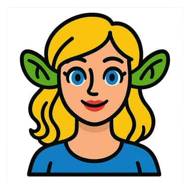 pretty girl with blonde hair, blue eyes, green ogre ears in vibrant toon style sticker