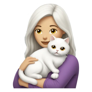 Brunette woman snuggling white Persian cat sticker