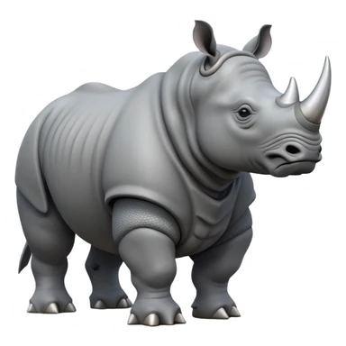cinematic-rhino-full-body-standing-emoji,slate grey skin -massive-armored-body-poised-powerfully,-thick-horn-curving-slightly-forward,-head-tilted-dramatically,-rough-grey-hide-covered-in-dust,-simplified-focused-features sticker