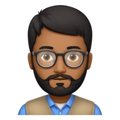 Indian software developer with beards and specs, with few white hairs in mostly black beard and hair sticker