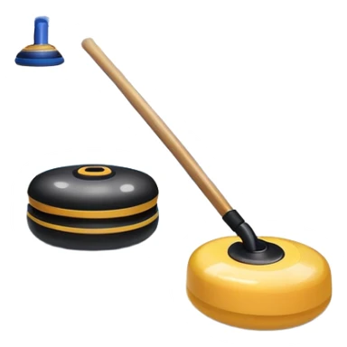 please, An icon featuring the curling rink, with its distinctive circles and a vibrant crowd in the stands. Snowflakes fall outside the arena, and bright lights illuminate the ice. a close-up curling stone sliding across the ice, with a broom nearby. Transparent background. sticker