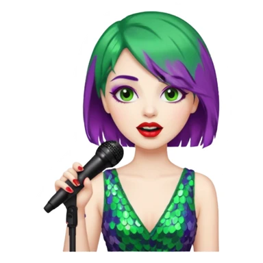 female joker with dress, microphone, singing sticker