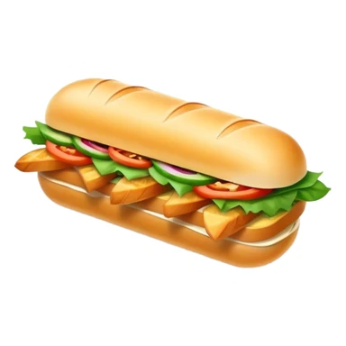 Banh Mi Cinematic Realistic Banh Mi Sandwich Dish Emoji, depicted as a simple, small baguette filled with fresh ingredients, rendered with crisp textures and vibrant, inviting lighting. sticker