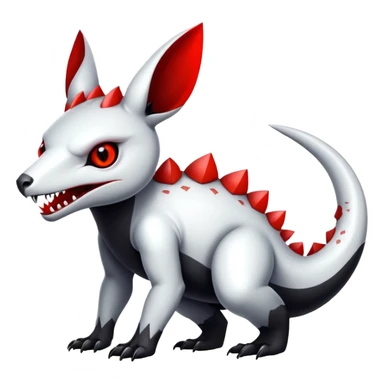 a shiny white with black belly and red eyes exotic edgy vernid-fionbri-creature full body sticker