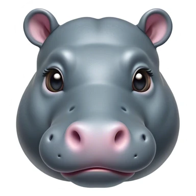 Cinematic Cute Hippo Portrait Emoji, Head tilted playfully and inquisitively, featuring a glossy slate-gray hide with a gentle sheen and round, sparkling eyes filled with curious charm, Simplified yet irresistibly adorable features, highly detailed, glowing with a warm, friendly glow, high shine, affectionate and serene, stylized with a touch of aquatic whimsy, bright and endearing, soft glowing outline, capturing the essence of a mischievous yet loving hippo, so playful it feels like it could splash out of the screen and into your arms! sticker