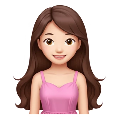 girl aesthetic emoji, asian beautiful long brown hair pink dress sticker