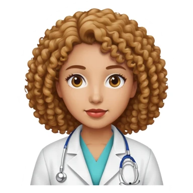 woman with curly hair, light brown skin, wearing hospital lab coat sticker