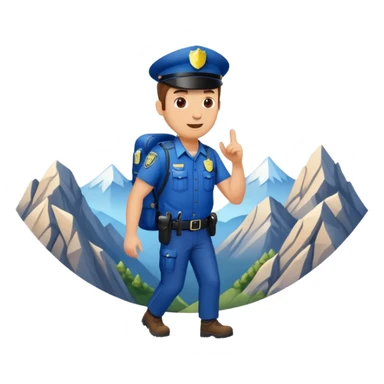 Adventurous man hiking with a police badge with mountains in the background sticker