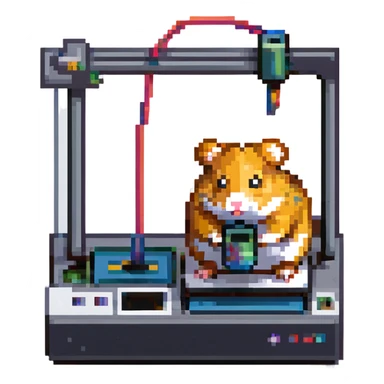 pixel art of a hamster standing on a 3D printer sticker
