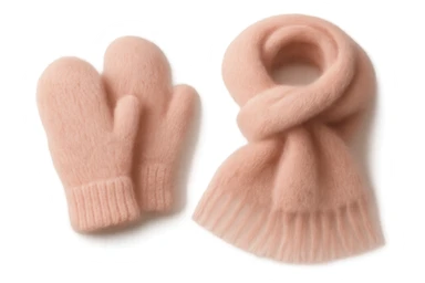 pink cozy woolen mittens and scarf, soft and fluffy sticker
