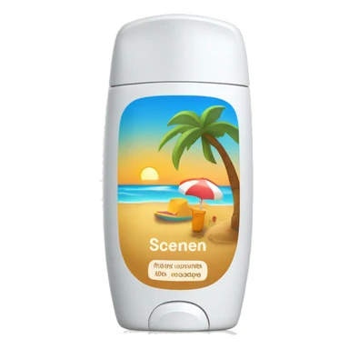 A Sunscreen bottle with a beach picture on the front sticker