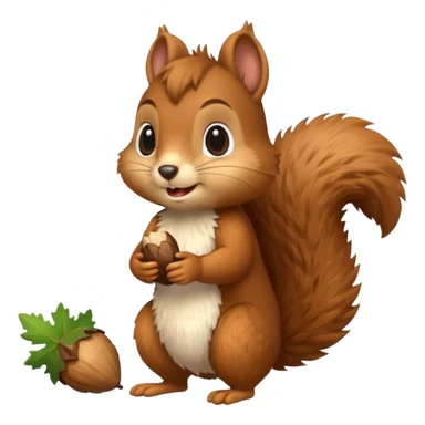 long-toothed squirrel character with acorn, full body sticker
