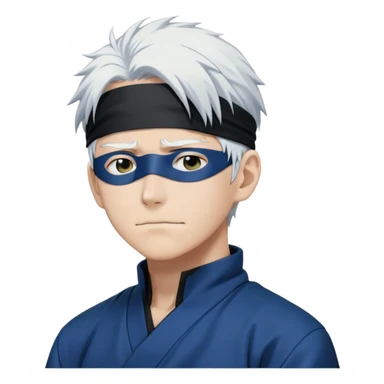 Satoru Gojo from Jujutsu Kaisen with white hair, blindfold, black and blue outfit, confident smirk sticker