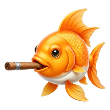 goldfish sitting in the hatch of a green army tank, smoking a cigar, iOS emoji style sticker