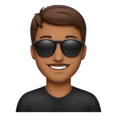 happy man with brown hair and black sunglasses iOS style sticker