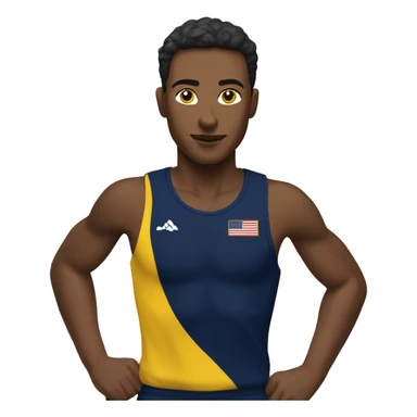 track runner with navy blue and yellow uniform sticker