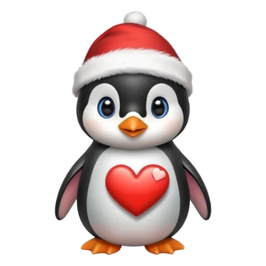 Pingüino bebe con un gorrito de Navidad y un corazón  sticker