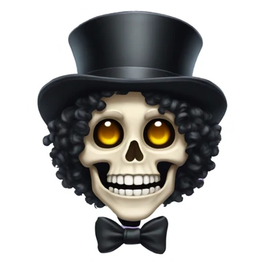 Top hat curly black hair skeleton smiling sticker