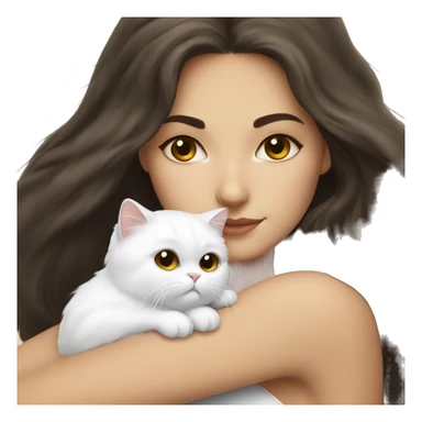 Brunette woman snuggling white Persian cat sticker