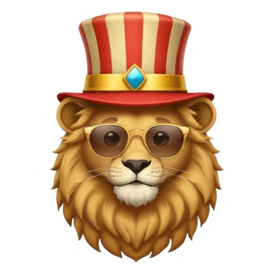 a sunglasses lion with circus hat and shirt sticker
