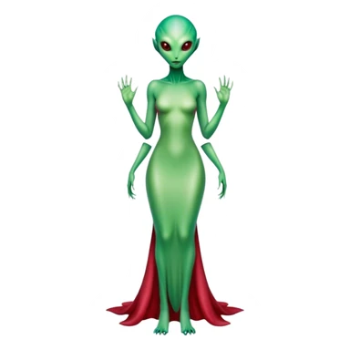 reptilian green alien woman, in( long slim pastel color:#FFFFFF formal party satin dress with gradient shiny sparkling dark red), full figure, full body sticker
