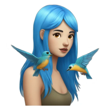 girl with a blue hair with birds in the head sticker