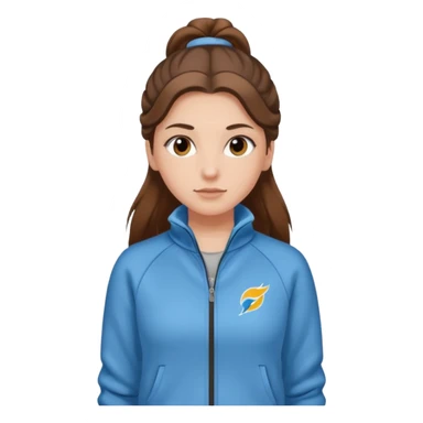 Chica blanca, pelo castaño muy largo recogido, jersey de invierno y niki sticker