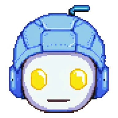 Blue bomberman head only, round helmet with antenna, white face with simple eyes, classic pixel art style sticker