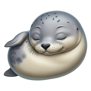 Meme-Worthy Cute Sleeping harbour seal Portrait Emoji, Head resting peacefully with a contented smile, showcasing a smooth, streamlined body and eyes gently closed in serene slumber, Simplified yet adorably endearing features, highly detailed, glowing with a soft, drowsy ocean light, high shine, relaxed and utterly lovable, stylized with an air of playful laziness, soft glowing outline, capturing the essence of a sleeping seal that feels destined to become the next viral icon of adorable rest! sticker