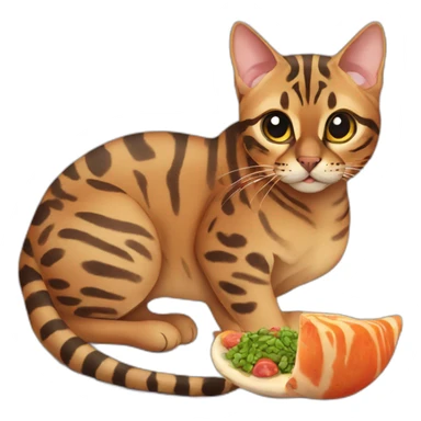 bengal cat wanting to eat sticker