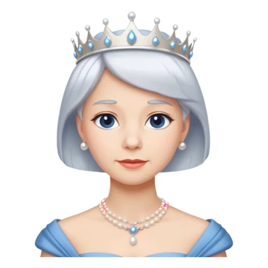 Queen with white short hair – silver tiara, pearl necklace, elegant gown, blue dress sticker