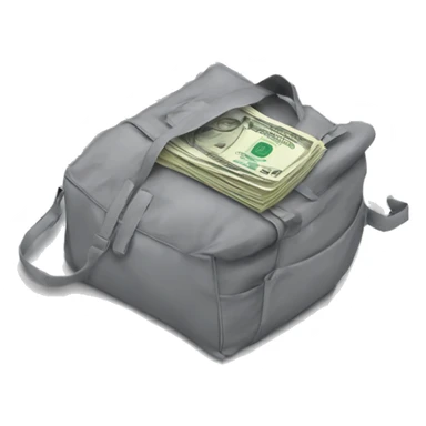 A gray MacBook-like LAPTOP SEEN FROM THE BACK with a bag of money behind it sticker