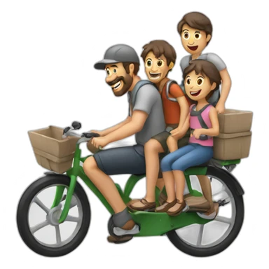 Dad and 3 kids riding a cargo bike sticker
