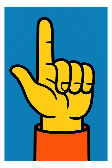 yellow hand making the shape of a letter ‘L’ with its thumb and pointer finger, vibrant toon style sticker