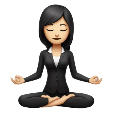 Slender woman in black suit and black hair for yoga with amulet sits in lotus pose with eyes closed sticker