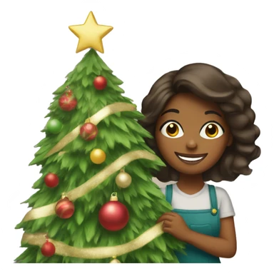 Brown Girl decorating Christmas tree sticker