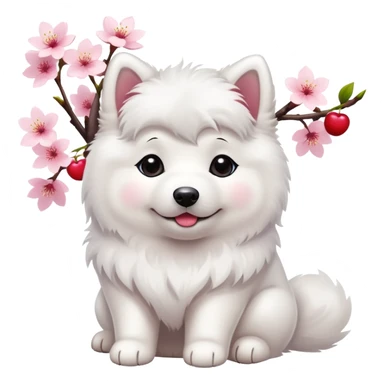 A cute  little  white Samoye and cherry blossom sticker