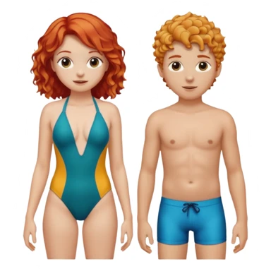 Straight Red hair Girl and curly blonde boy in swimsuit sticker