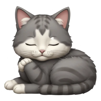dark grey and white small cat with closed eyes, leaning his head on his paw while leaning on his elbow lying down sticker