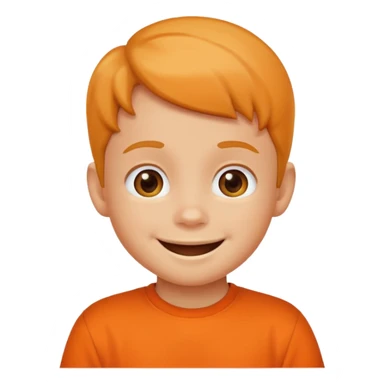 happy little kid with a phone, orange shirt, apple style emoji sticker