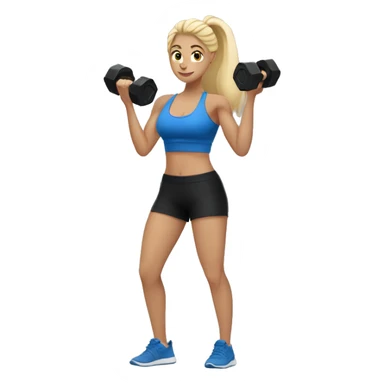 blonde woman working out with a black tank top and a blue shorts and she is holding a dumbell sticker