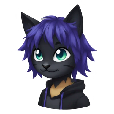 Anthro Dark Beautiful Colorful Shiny Edgy Cool Shy Grumpy FurSona Feline Fakemon Emo Hair Vtuber Model sticker