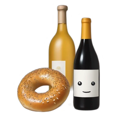 An everything bagel and a bottle of natural wine sticker