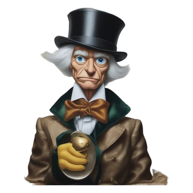 Uncle Scrooge spoon in Dior Gucci Hermes, oil paint, mysterious eyes, intricate lips, masterpiece portrait , odd perspective, beautiful, desirable, logical sticker